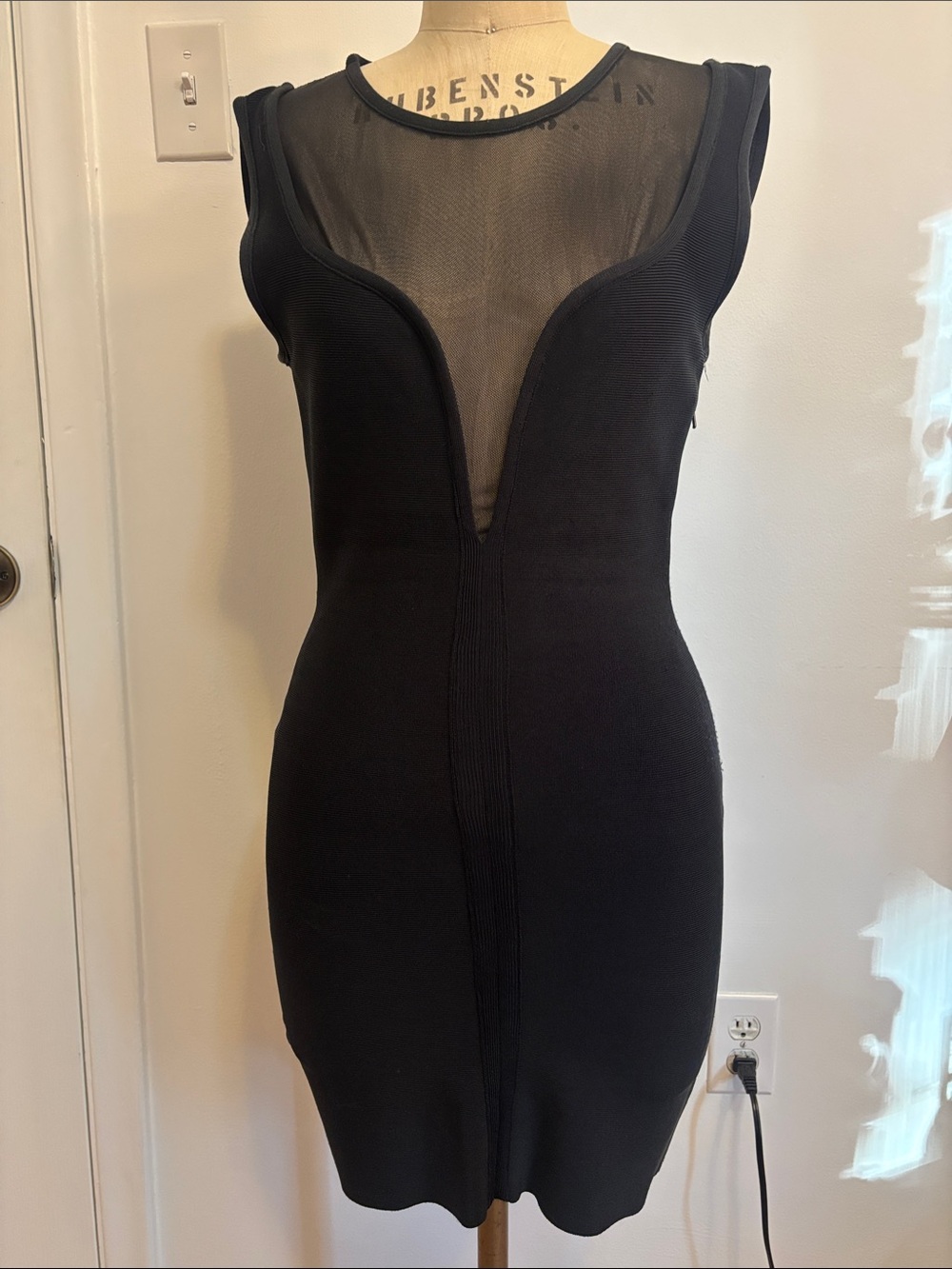 Herve Leger Black Sheer-Panel Bodycon Dress